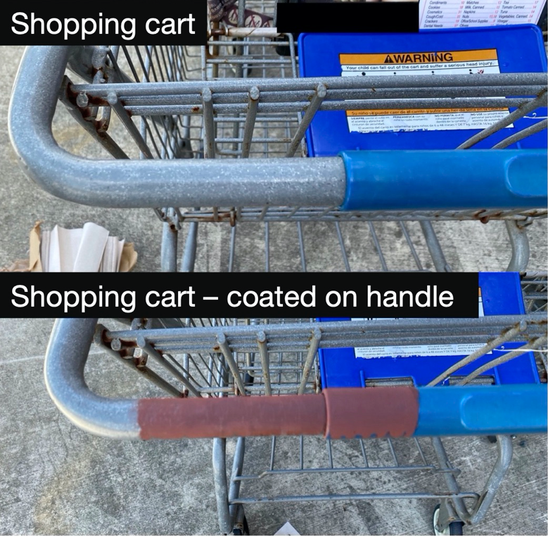 Shopping cart without and with coating on handle.